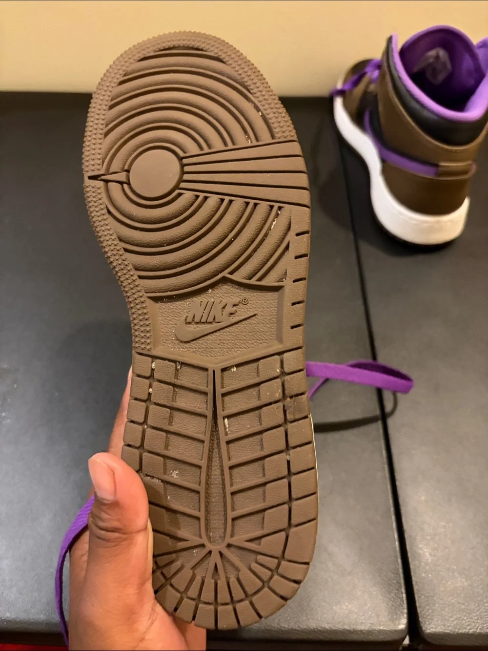 Jordan Kids High-Top Sneakers in Brown, Black & Purple